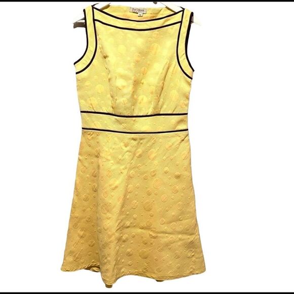Kay Unger New York Yellow circle texture sleeveles - Picture 1 of 9